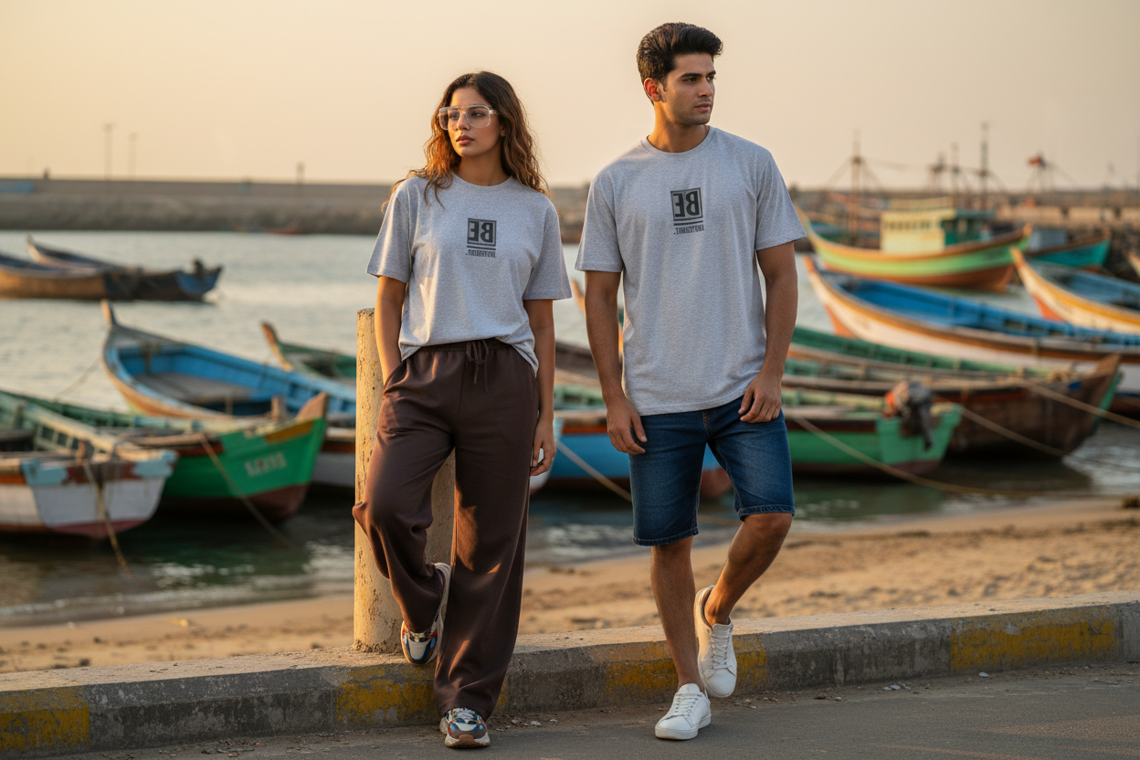 Light Grey Tee – Fishing Harbor, Smaller Print