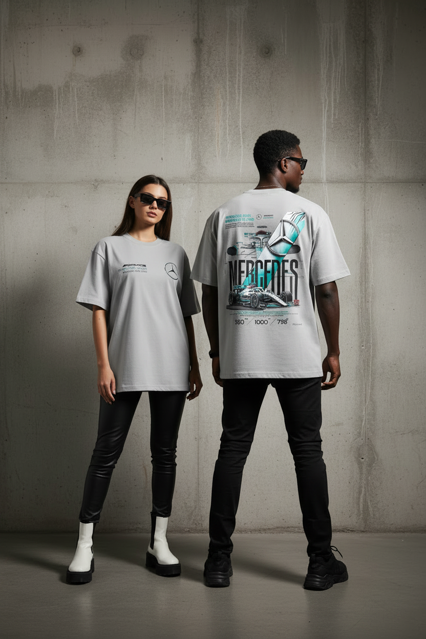 Mercedes F1 Tee – Light Grey Both