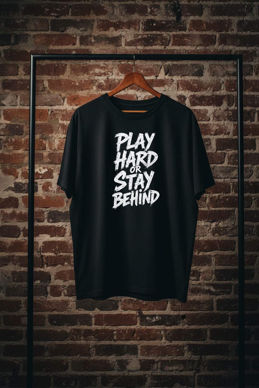 Play Hard or Stay Behind – Women's Dropshoulder Mid oversize Graphic Tee