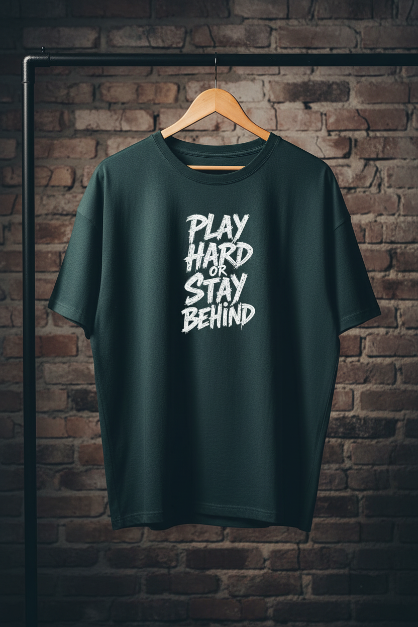 Play Hard or Stay Behind – Women's Dropshoulder Mid oversize Graphic Tee