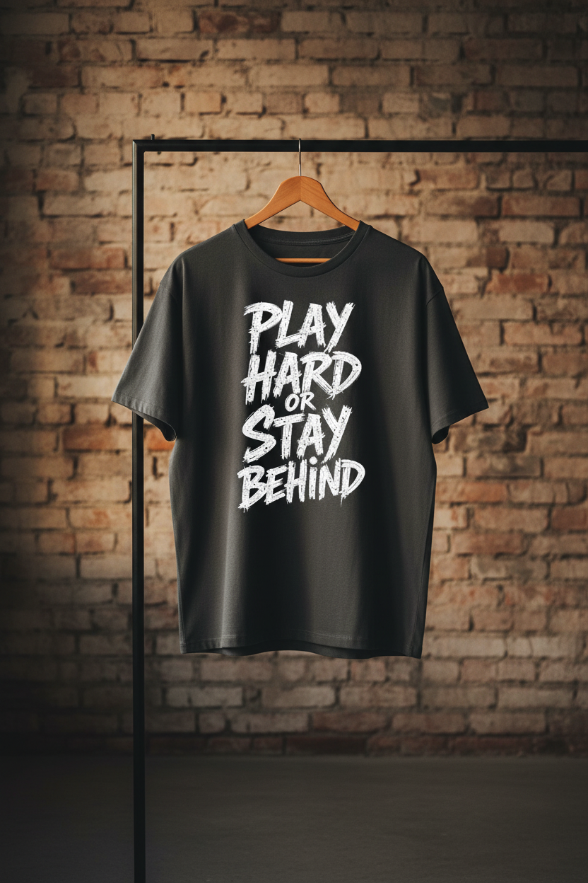Play Hard or Stay Behind – Women's Dropshoulder Mid oversize Graphic Tee