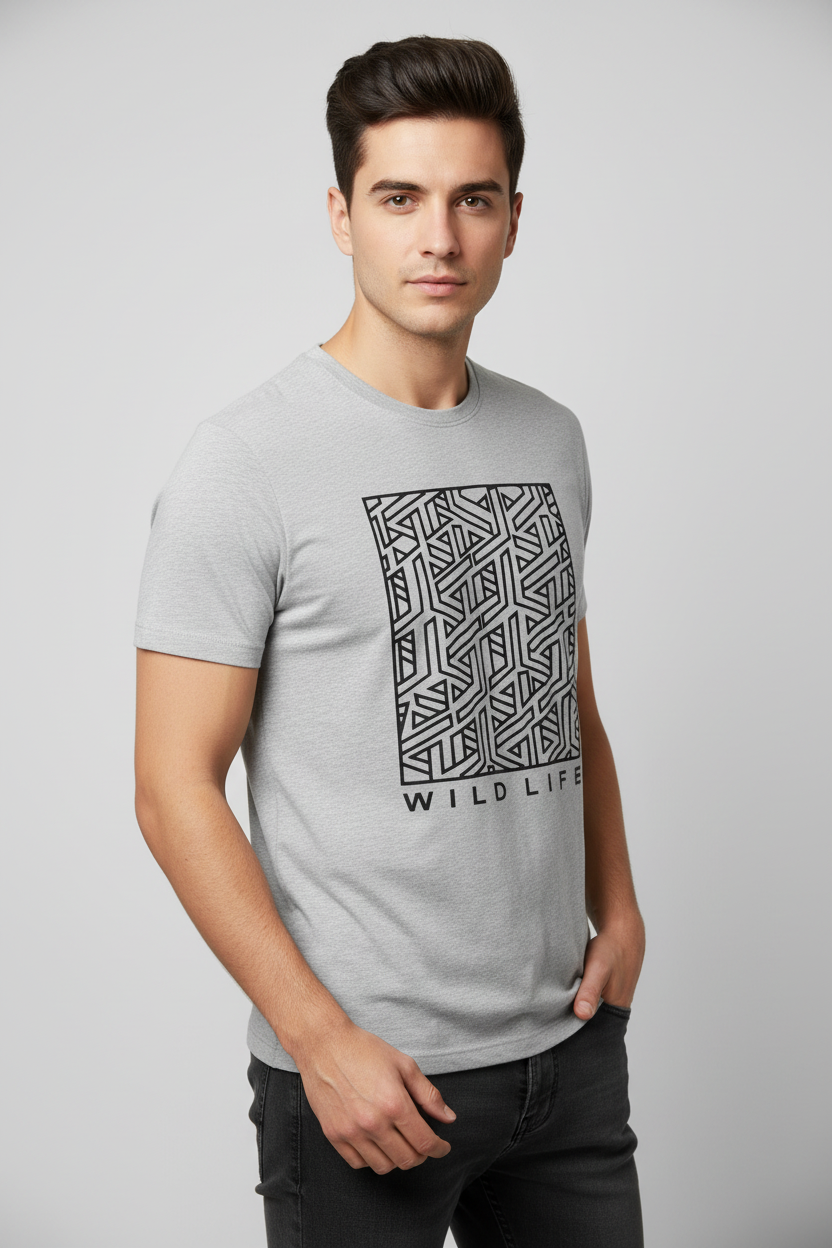 Wild Life Tee – Light Grey, Black Print